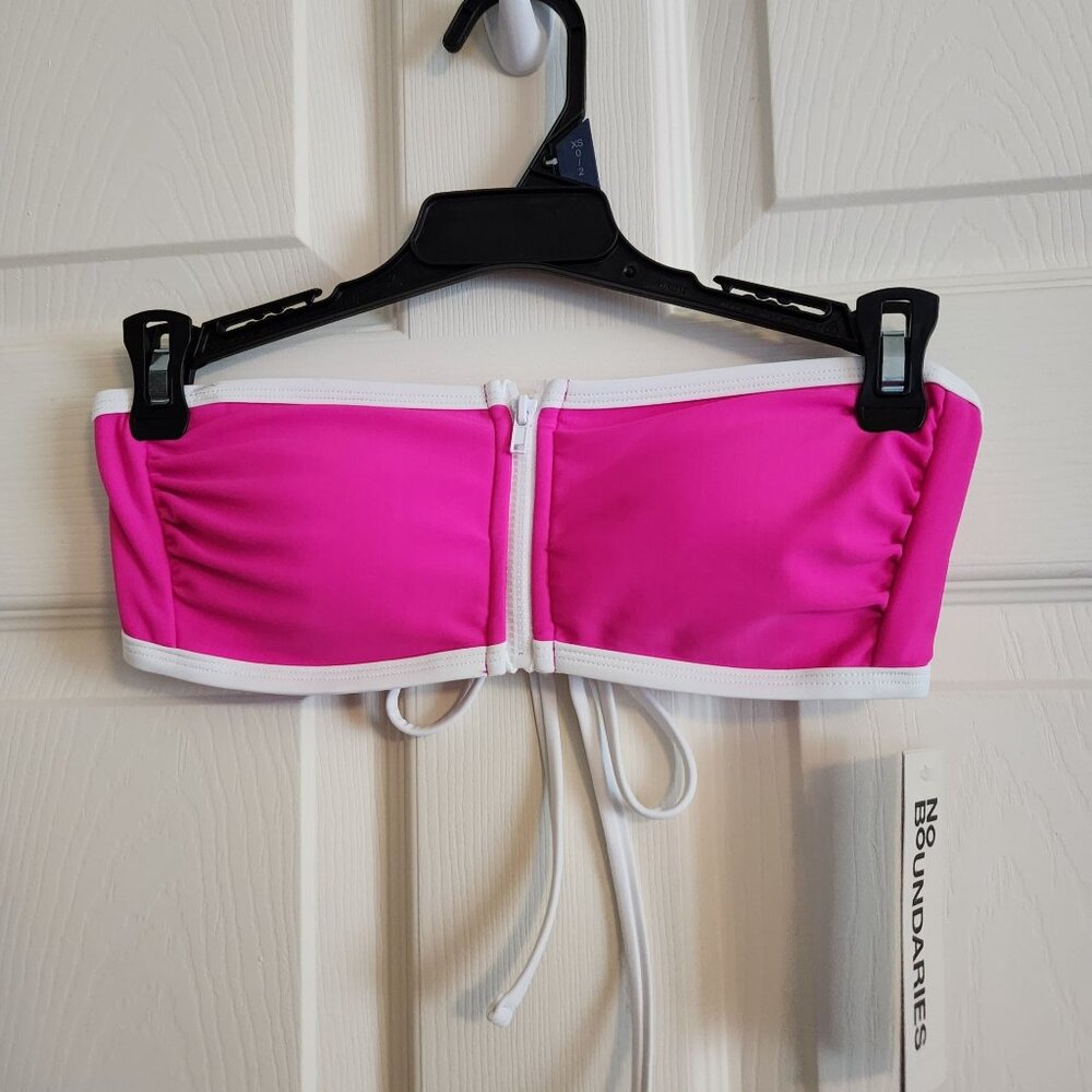 Zipper Bandeau Top XS (0-2) Pink & White By No Boundaries